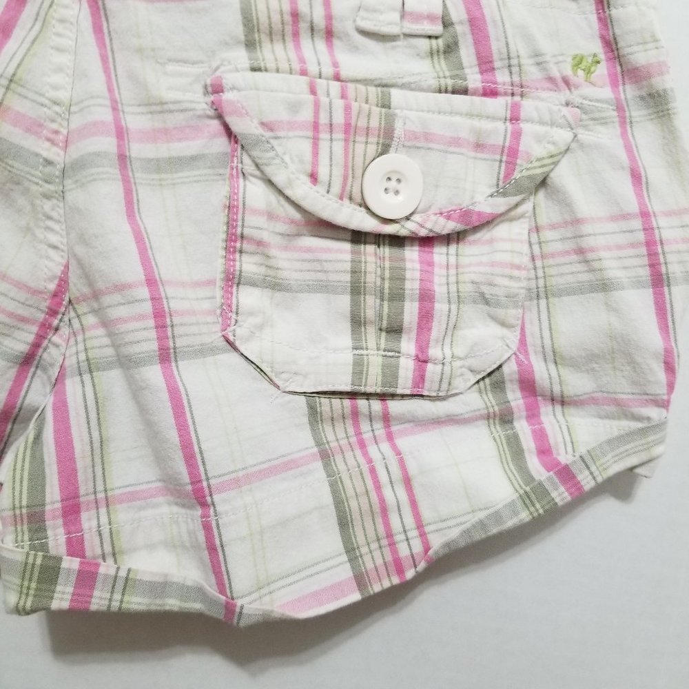 Red Camel shorts 7 madras plaid preppy cuffed buckle cinch low rise stretch Y2K - Picture 12 of 14